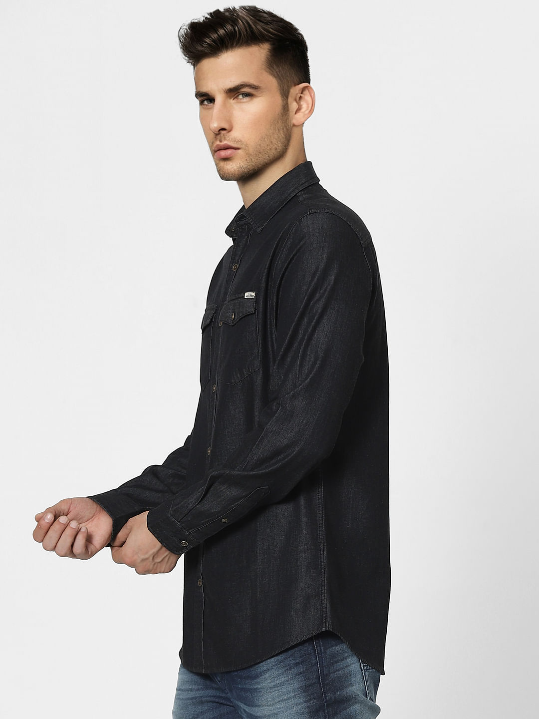 Black Denim Full Sleeves Shirt
