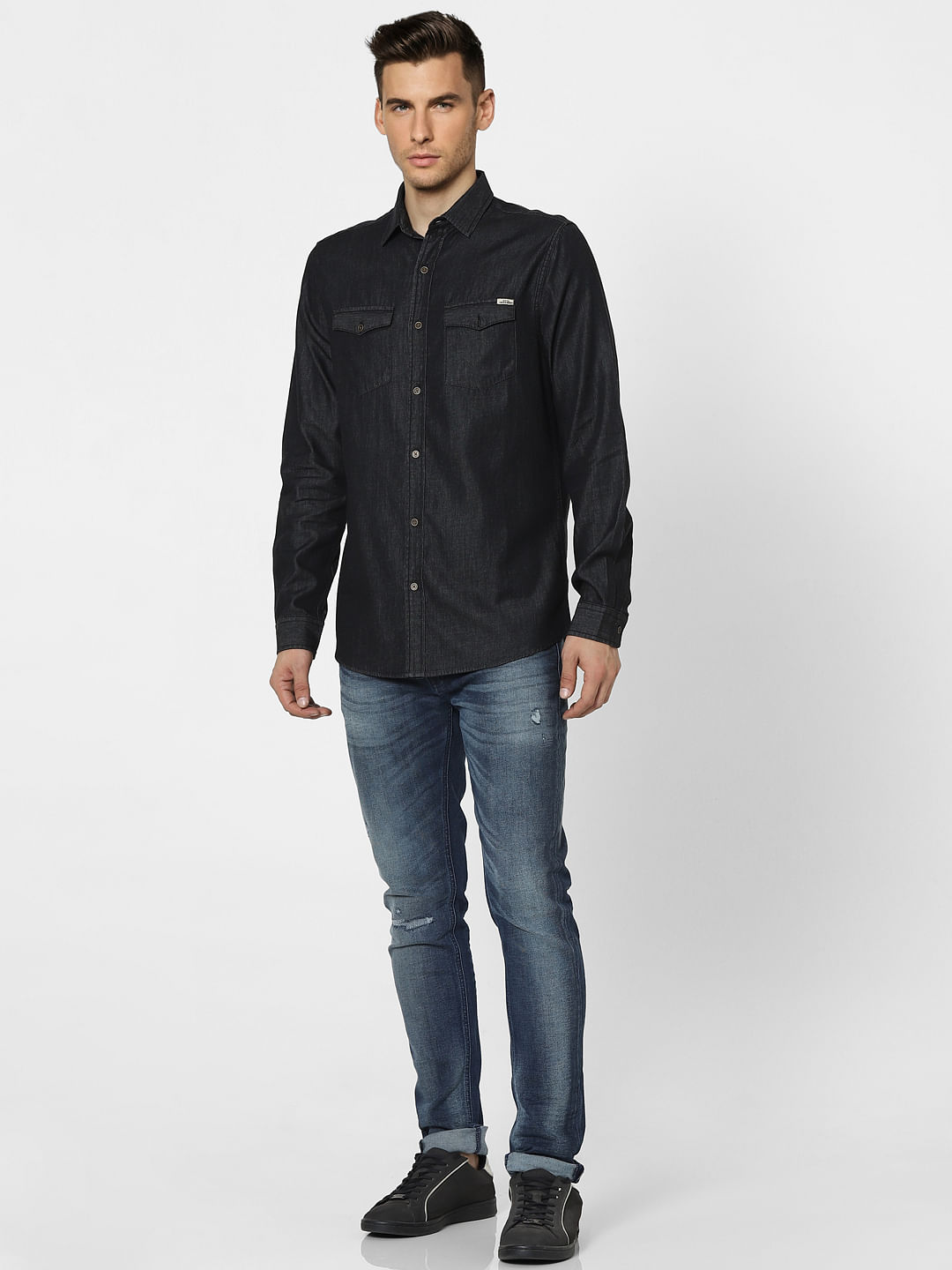 Black Denim Full Sleeves Shirt
