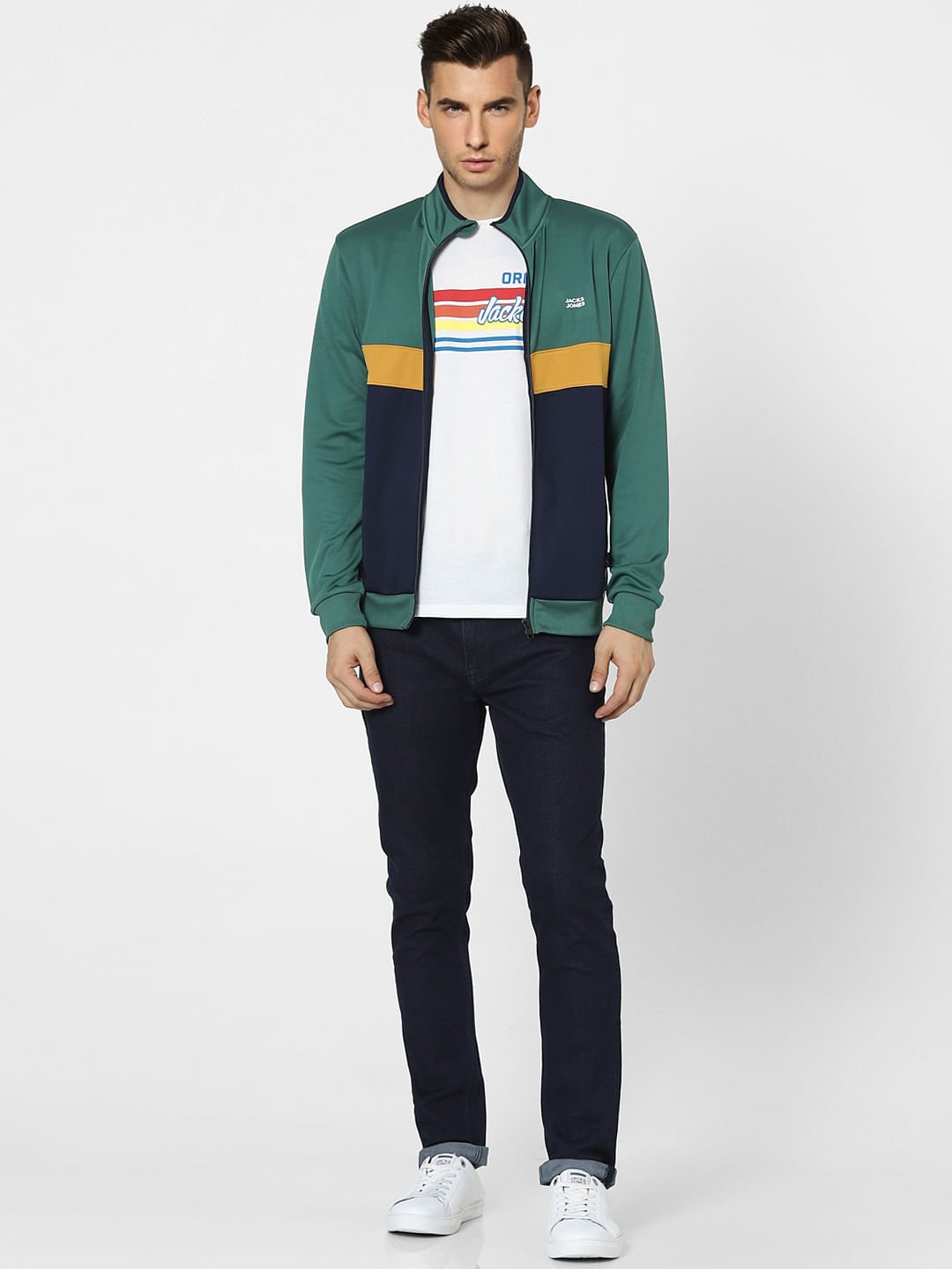 Green Colourblocked Track Jacket