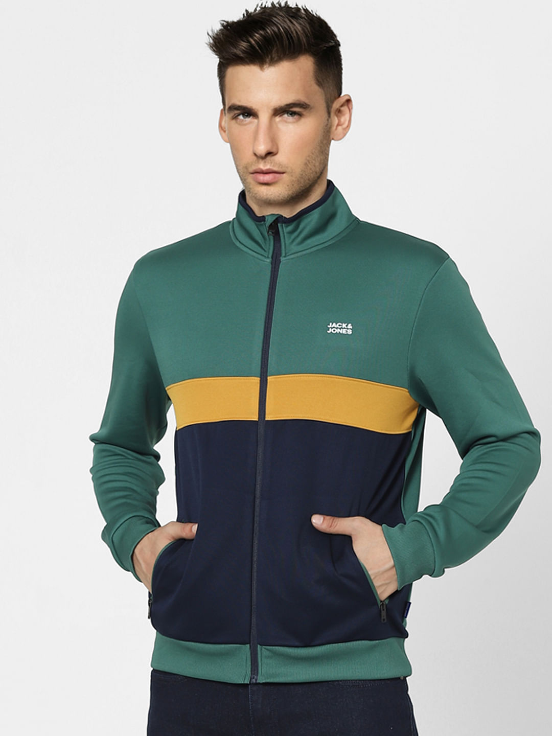 Green Colourblocked Track Jacket
