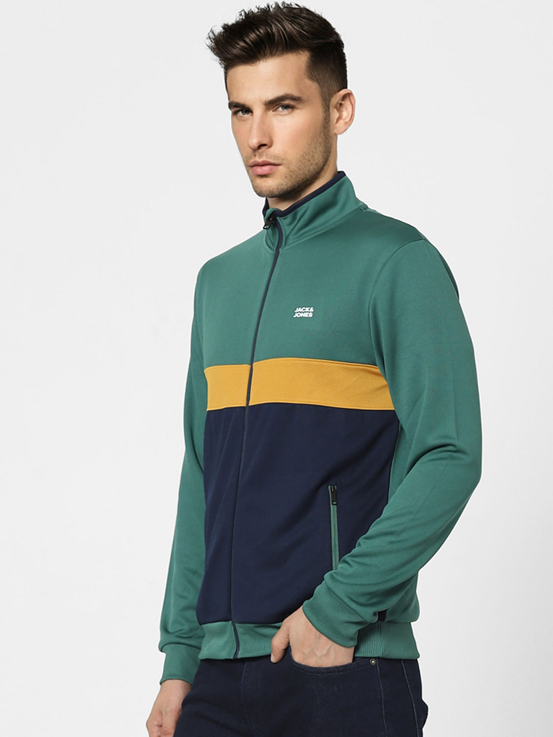 Green Colourblocked Track Jacket