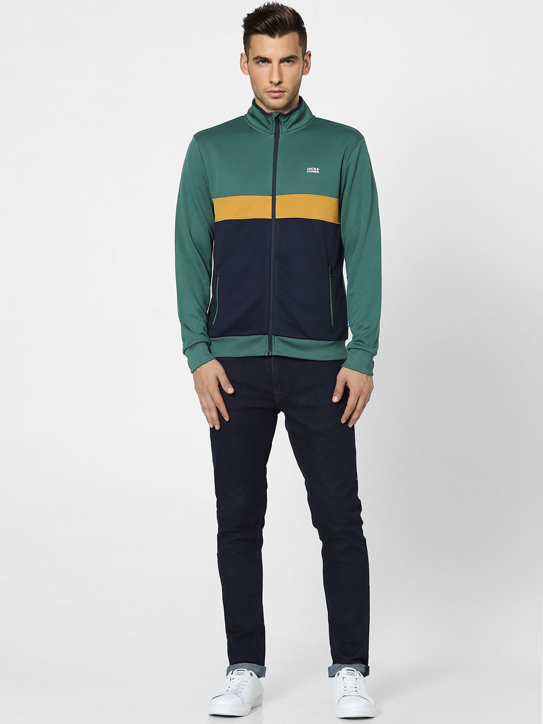 Green Colourblocked Track Jacket