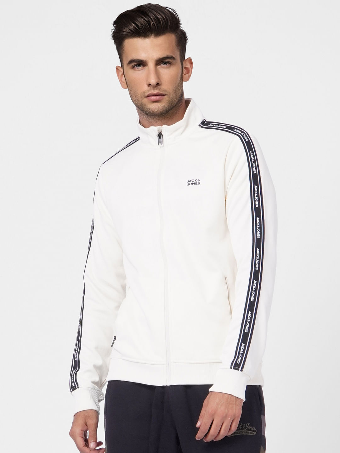 White High Neck Tape Detail Sweatshirt