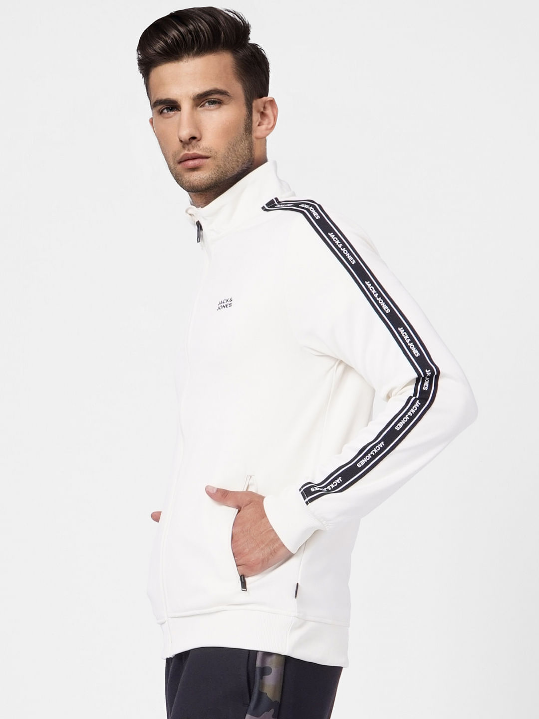 White High Neck Tape Detail Sweatshirt