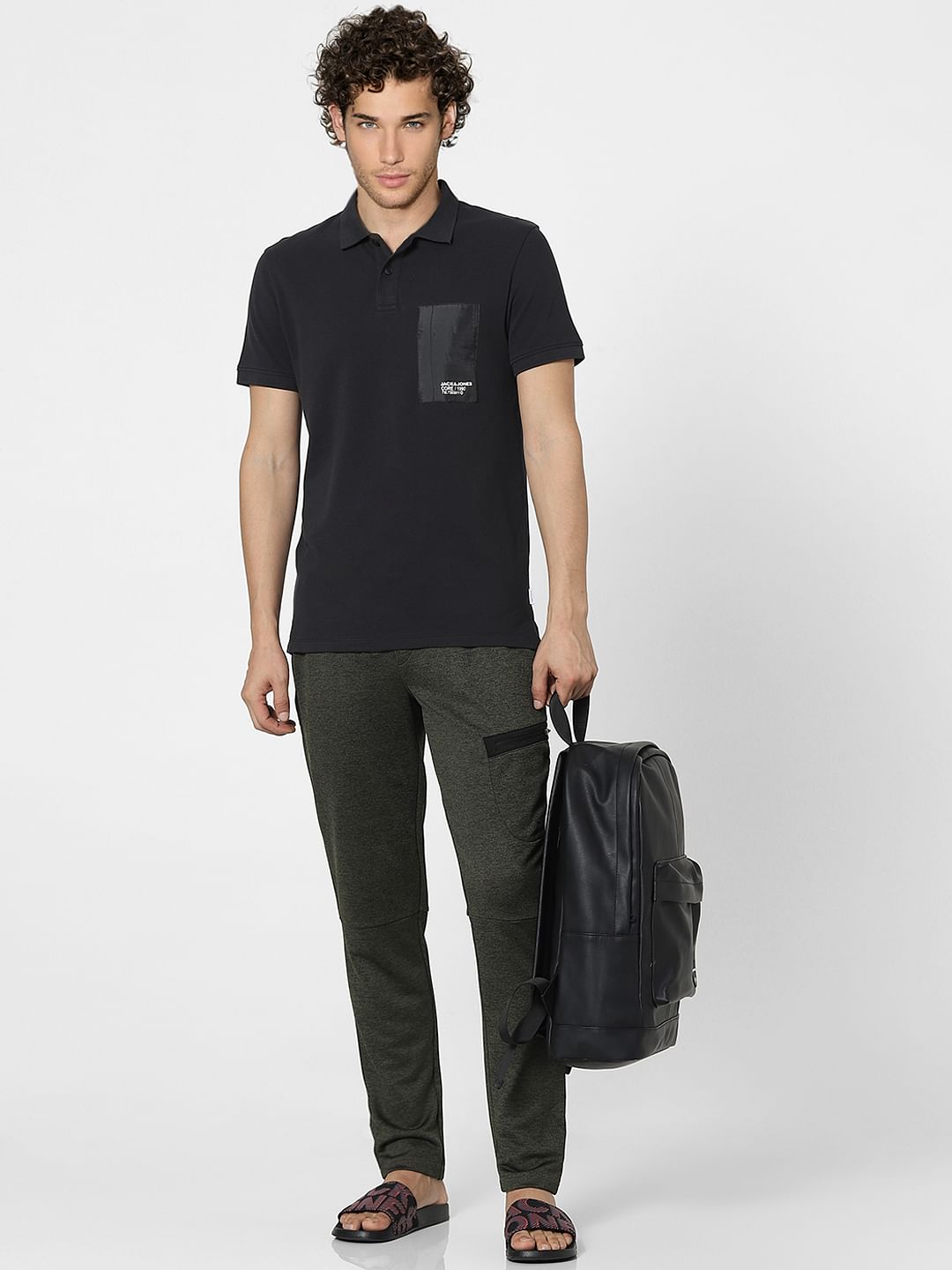 Black Patch Pocket Polo Neck T-shirt - S