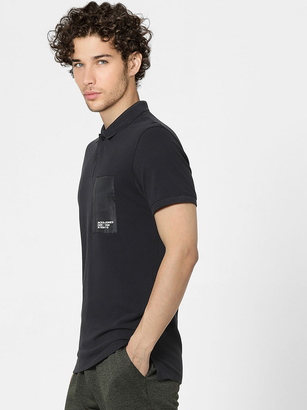 Black Patch Pocket Polo Neck T-shirt