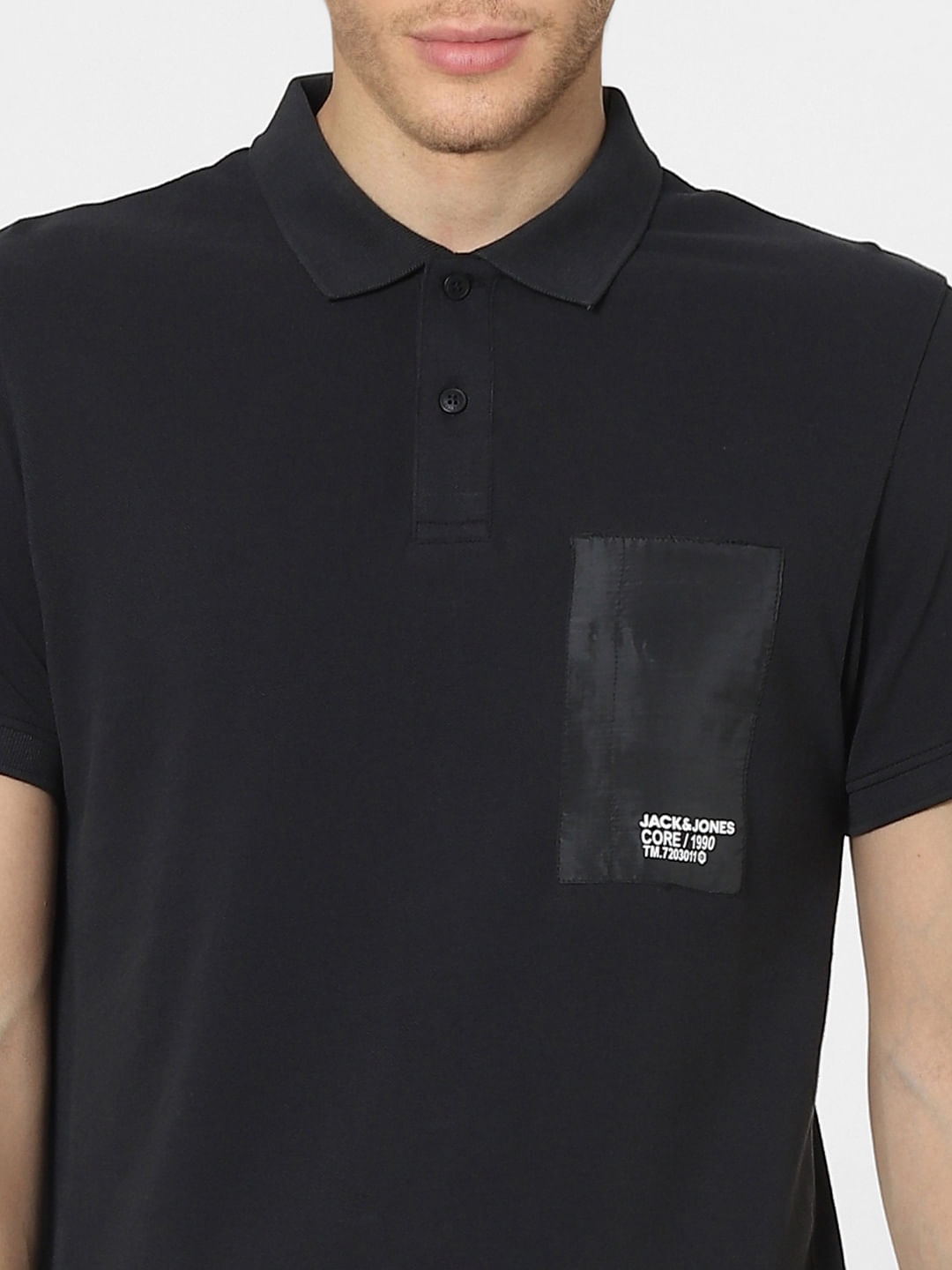 Black Patch Pocket Polo Neck T-shirt