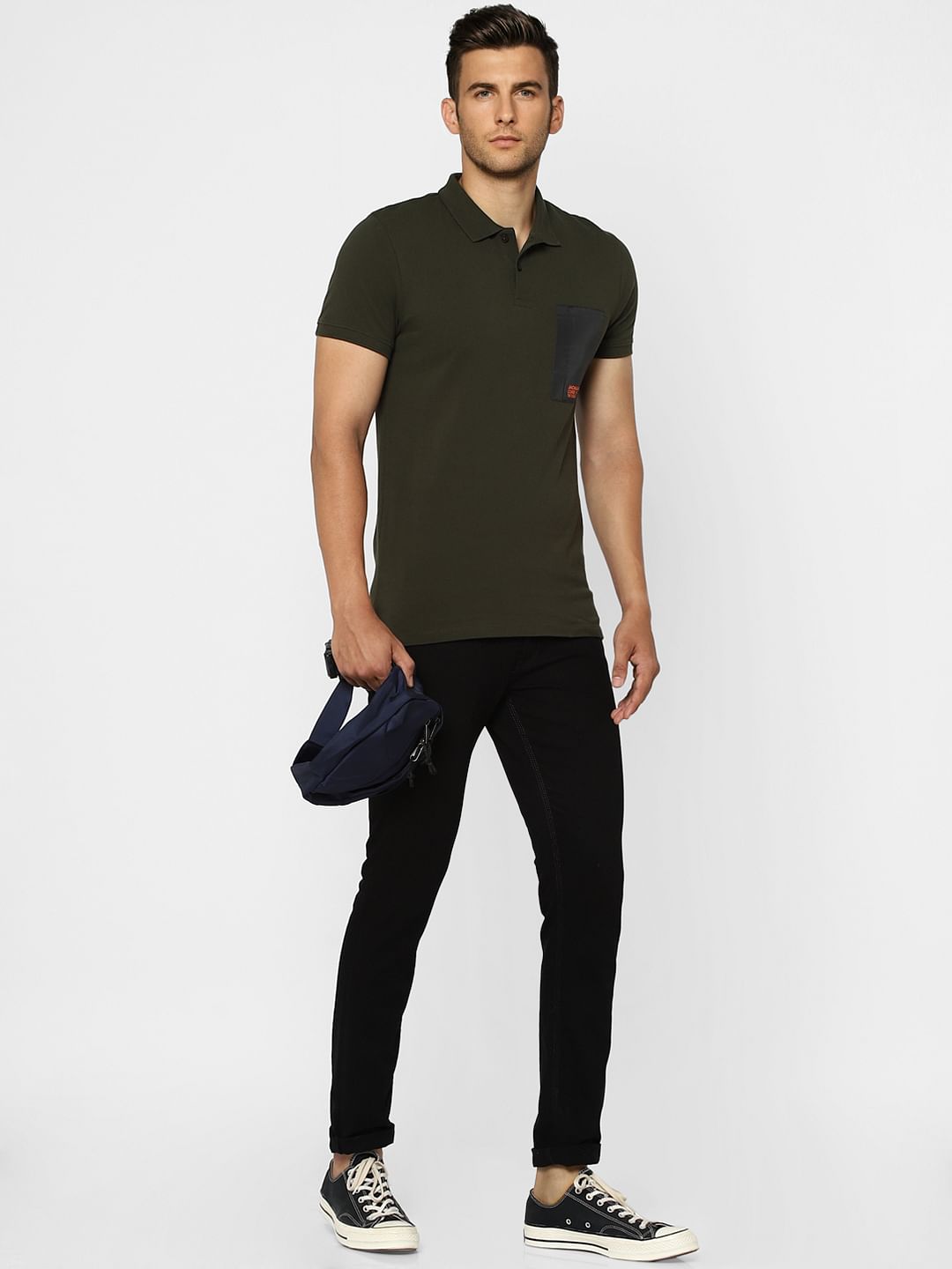 Green Patch Pocket Polo Neck T-shirt - S