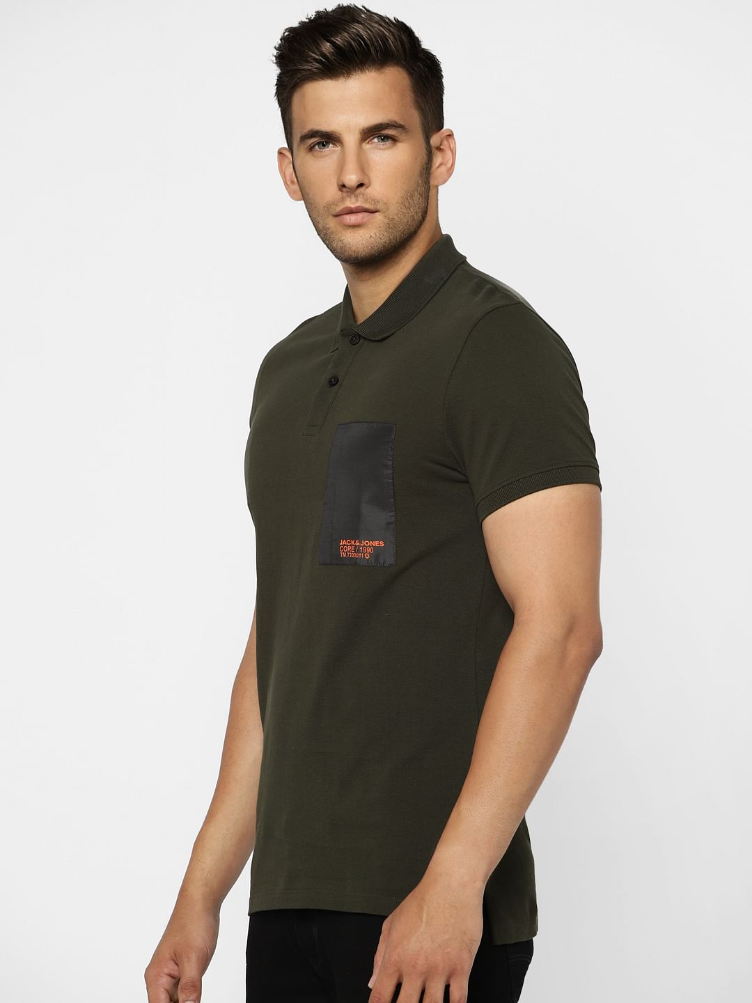 Green Patch Pocket Polo Neck T-shirt