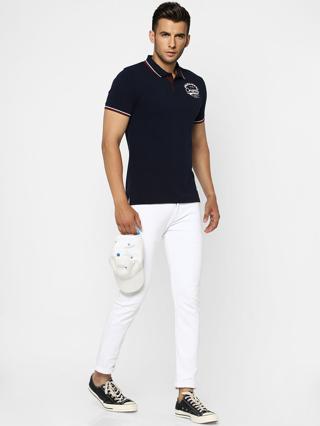 Blue Contrast Tipping Polo Neck T-shirt - S
