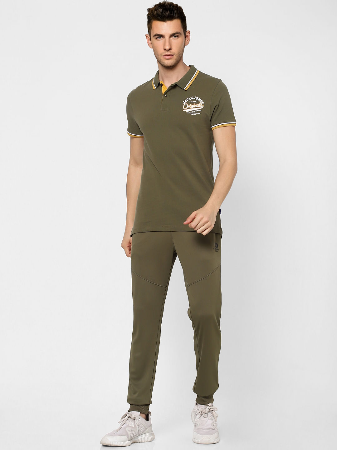 Green Contrast Tipping Polo Neck T-shirt