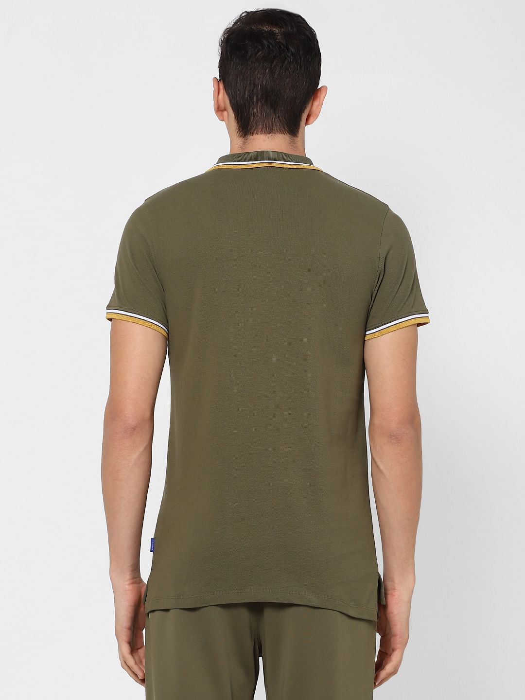 Green Contrast Tipping Polo Neck T-shirt