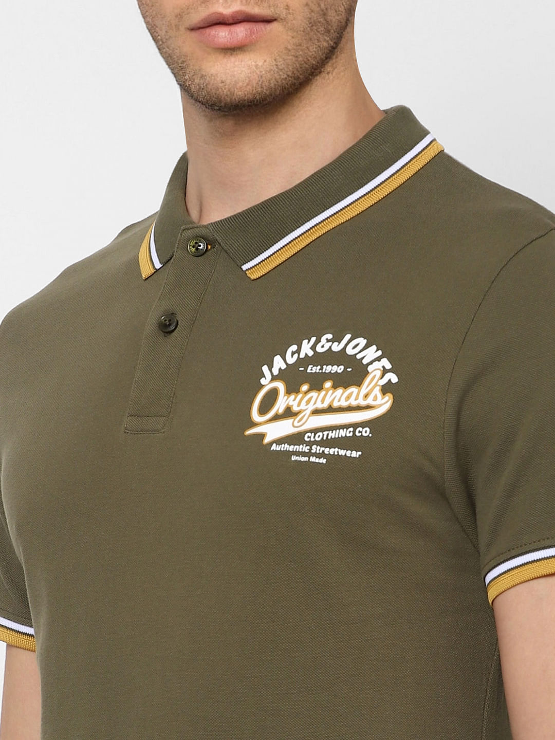Green Contrast Tipping Polo Neck T-shirt