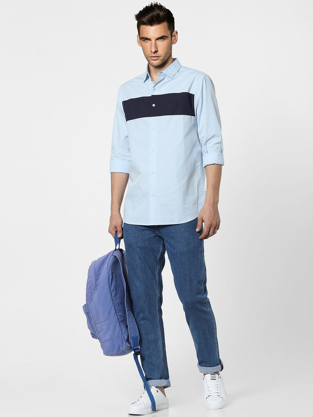 Blue Colourblocked Full Sleeves Shirt