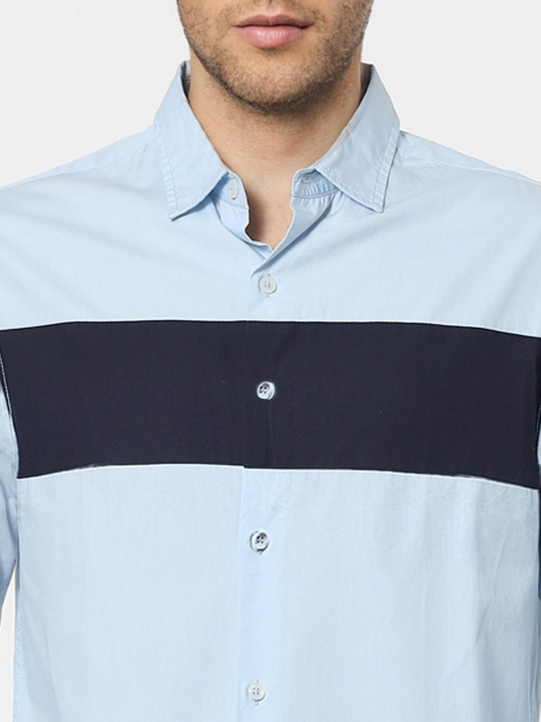 Blue Colourblocked Full Sleeves Shirt