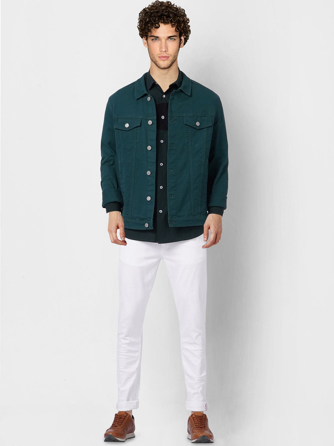 Green Colourblocked Full Sleeves Shirt - S