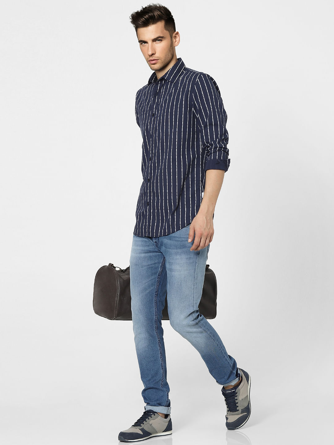 Blue Full Sleeves Striped Shirt - S
