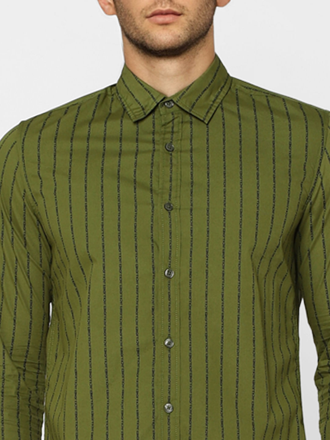 Green Striped Full Sleeves Shirt