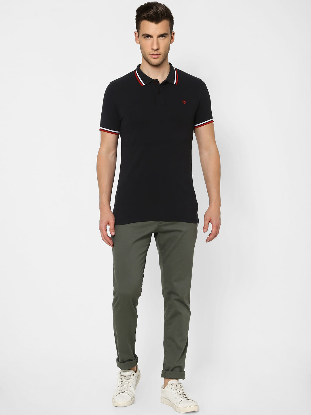 Black Contrast Tipping Polo Neck T-shirt