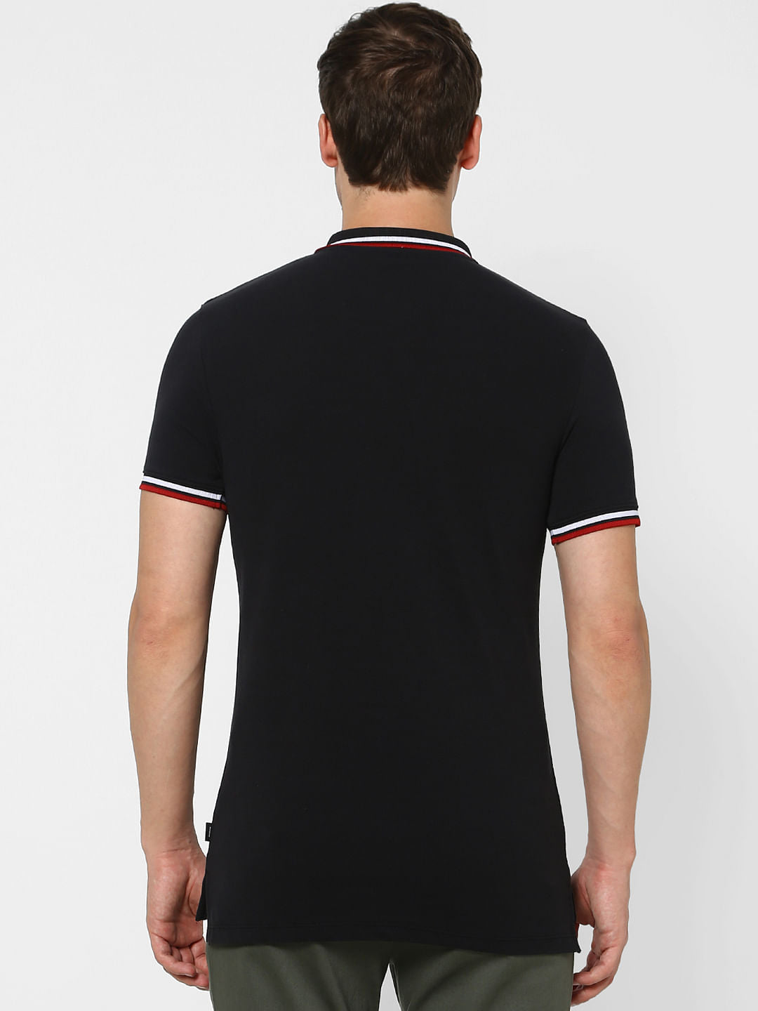 Black Contrast Tipping Polo Neck T-shirt