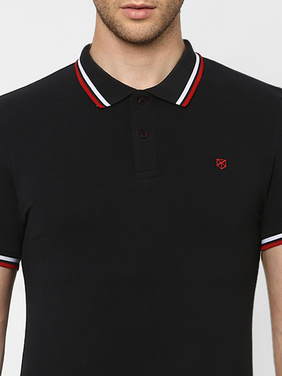 Black Contrast Tipping Polo Neck T-shirt