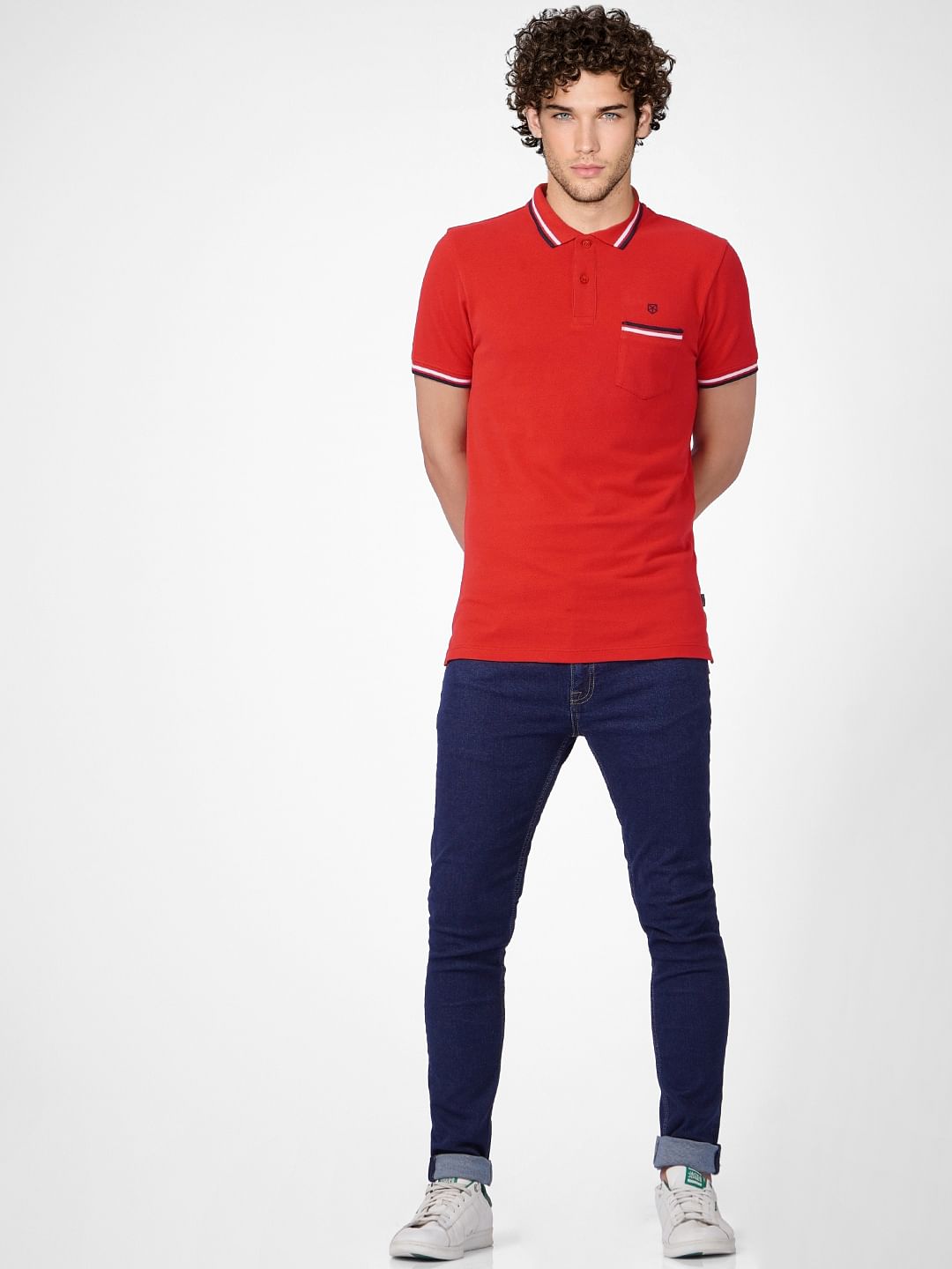 Red Contrast Tipping Polo T-shirt