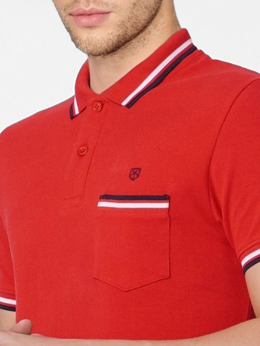 Red Contrast Tipping Polo T-shirt