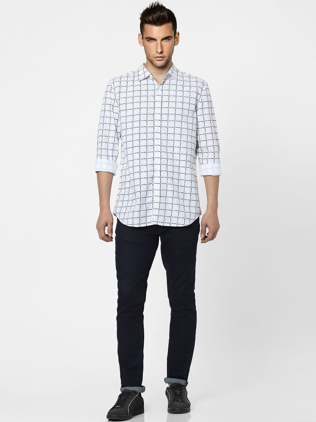 White Checks Full Sleeves Shirt