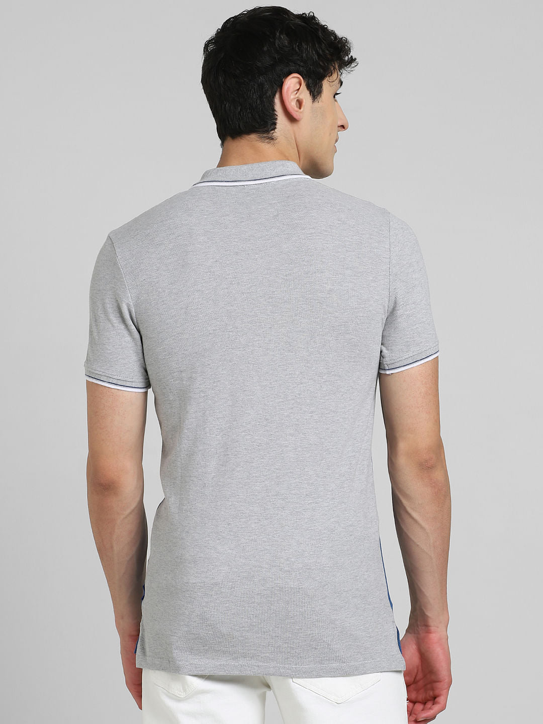 Grey Colourblocked Polo Neck T-shirt