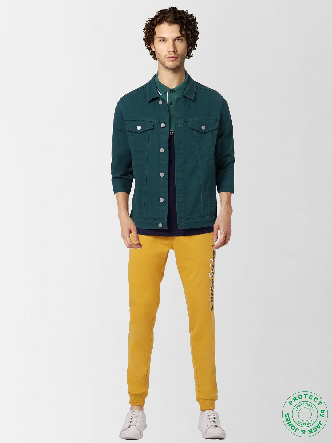 Green Colourblocked Polo Neck T-shirt