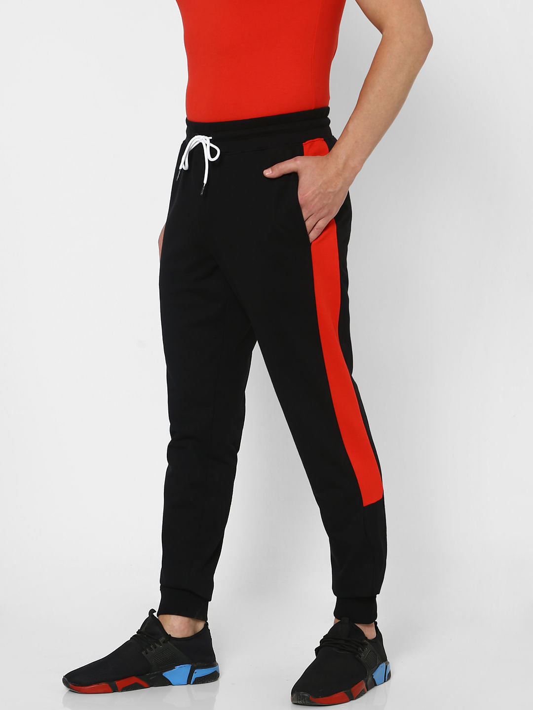 Black Tape Detail High Rise Sweatpants