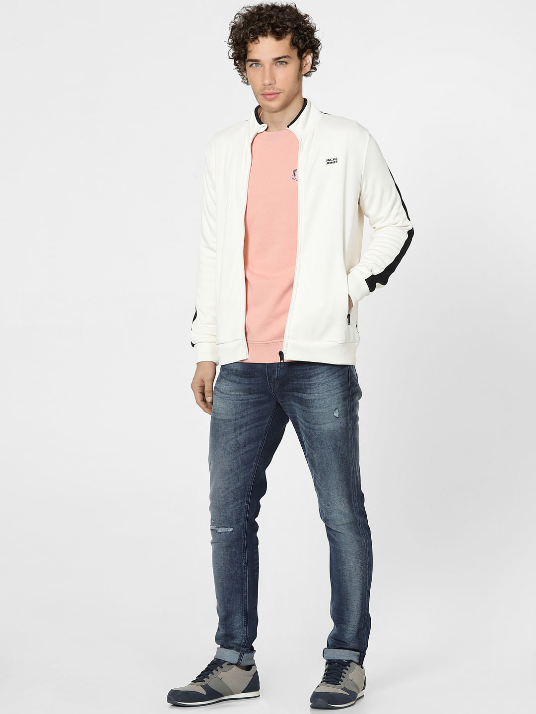 White High Neck Zip Up Track Jacket - S