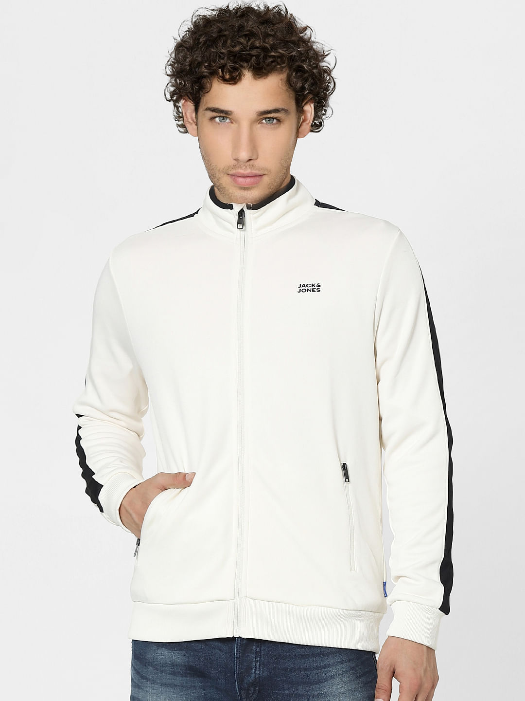 White High Neck Zip Up Track Jacket
