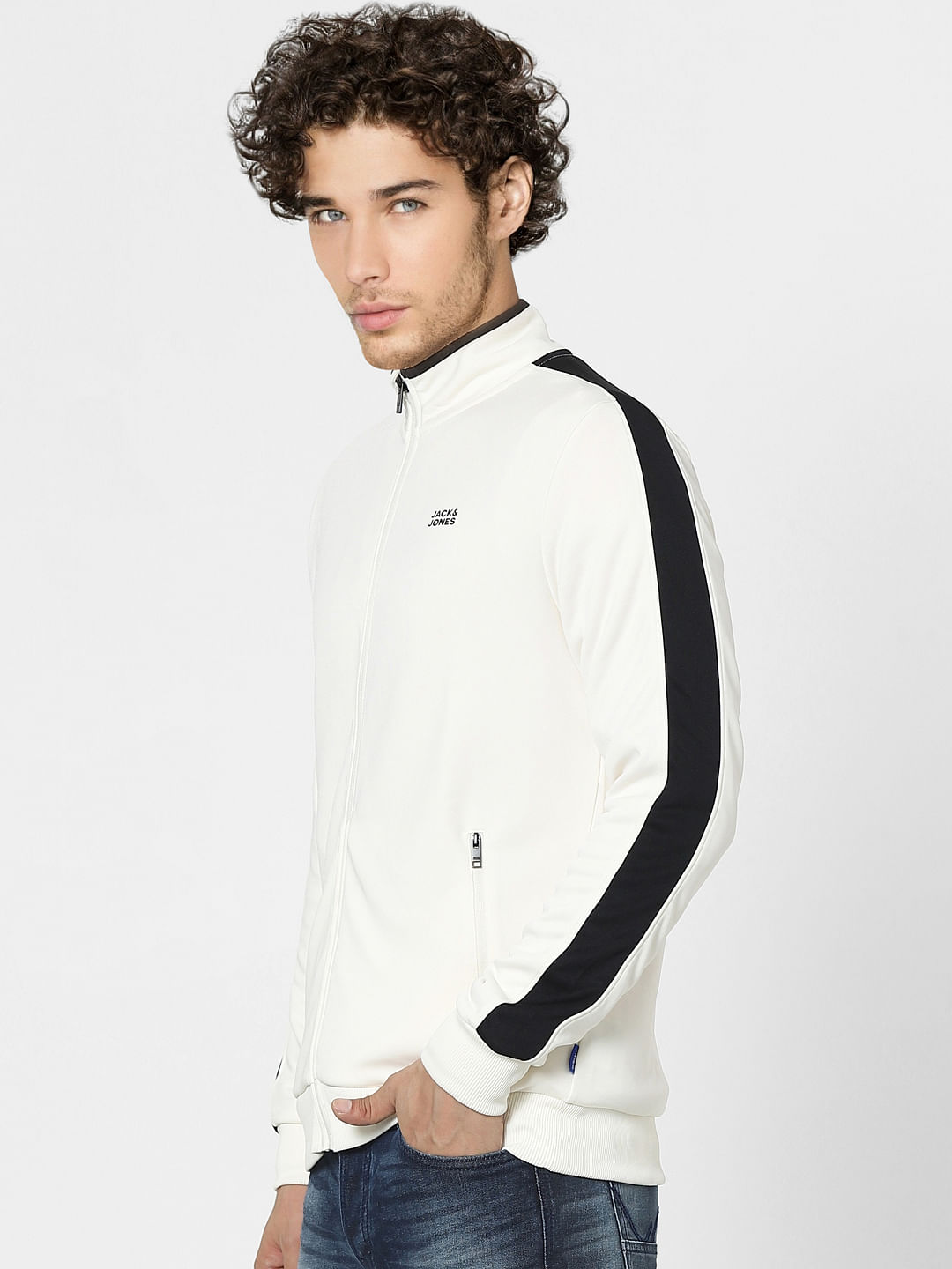 White High Neck Zip Up Track Jacket