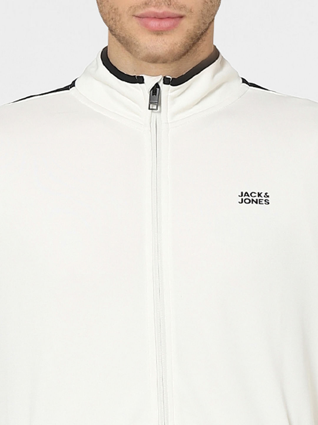 White High Neck Zip Up Track Jacket