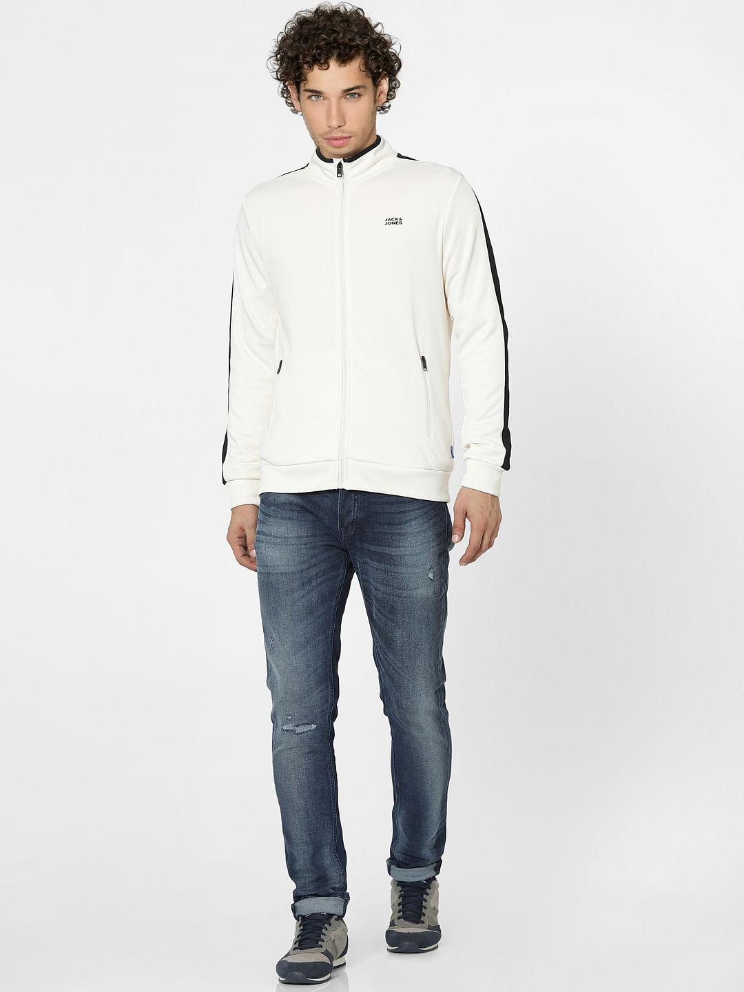 White High Neck Zip Up Track Jacket
