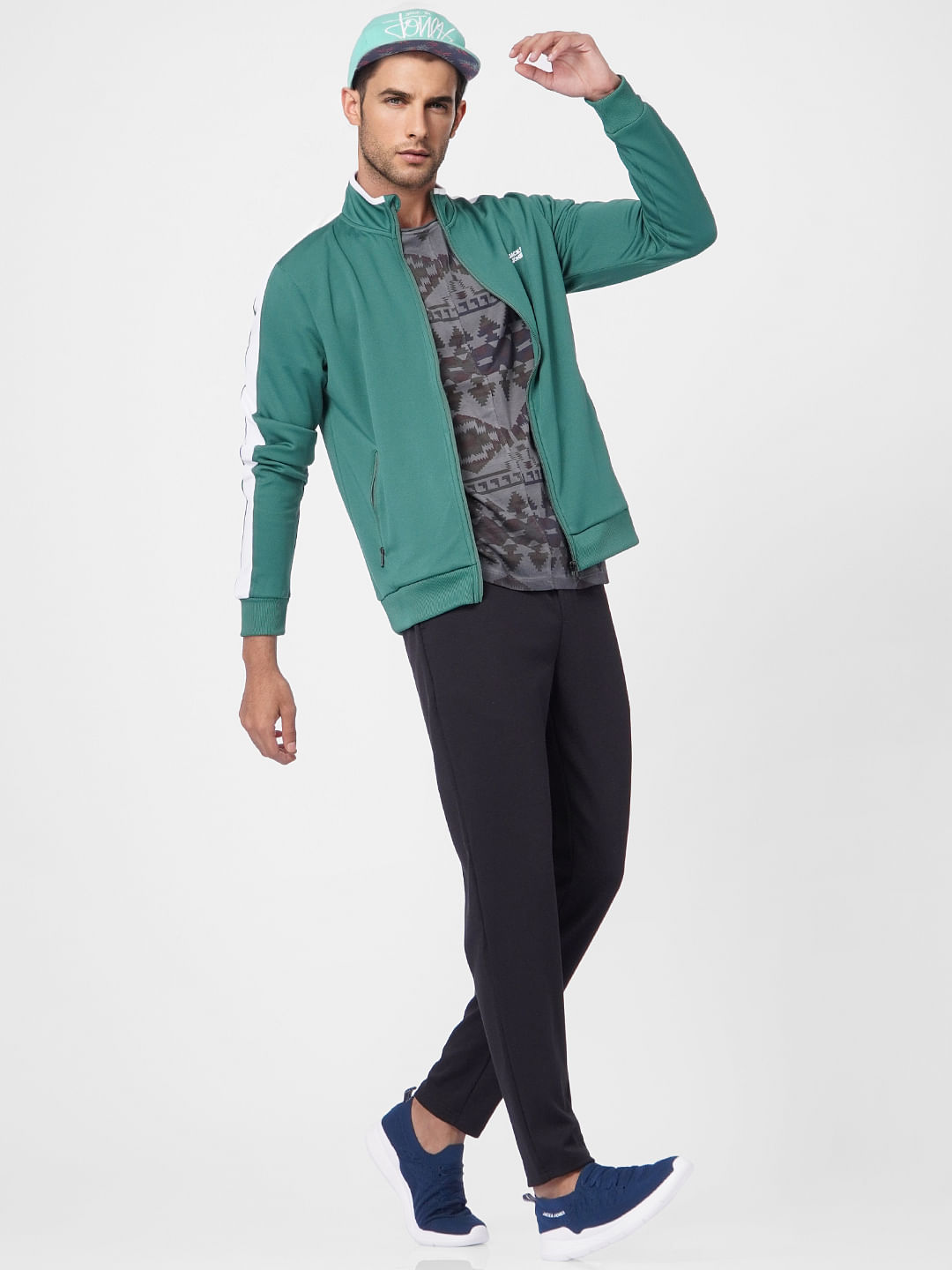 Green High Neck Zip Up Sweatshirt - S
