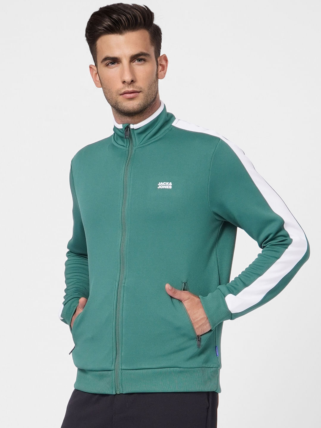 Green High Neck Zip Up Sweatshirt