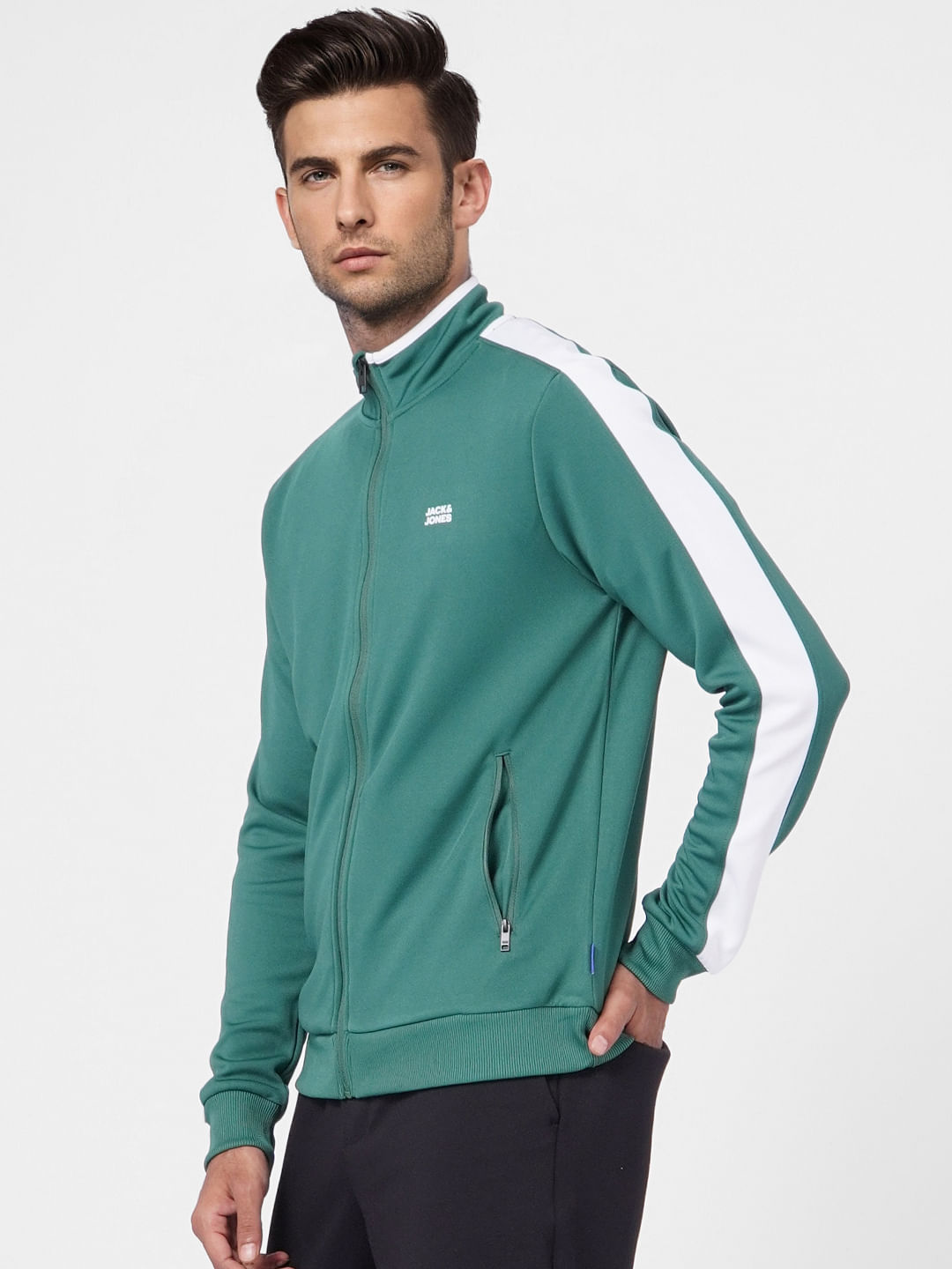Green High Neck Zip Up Sweatshirt
