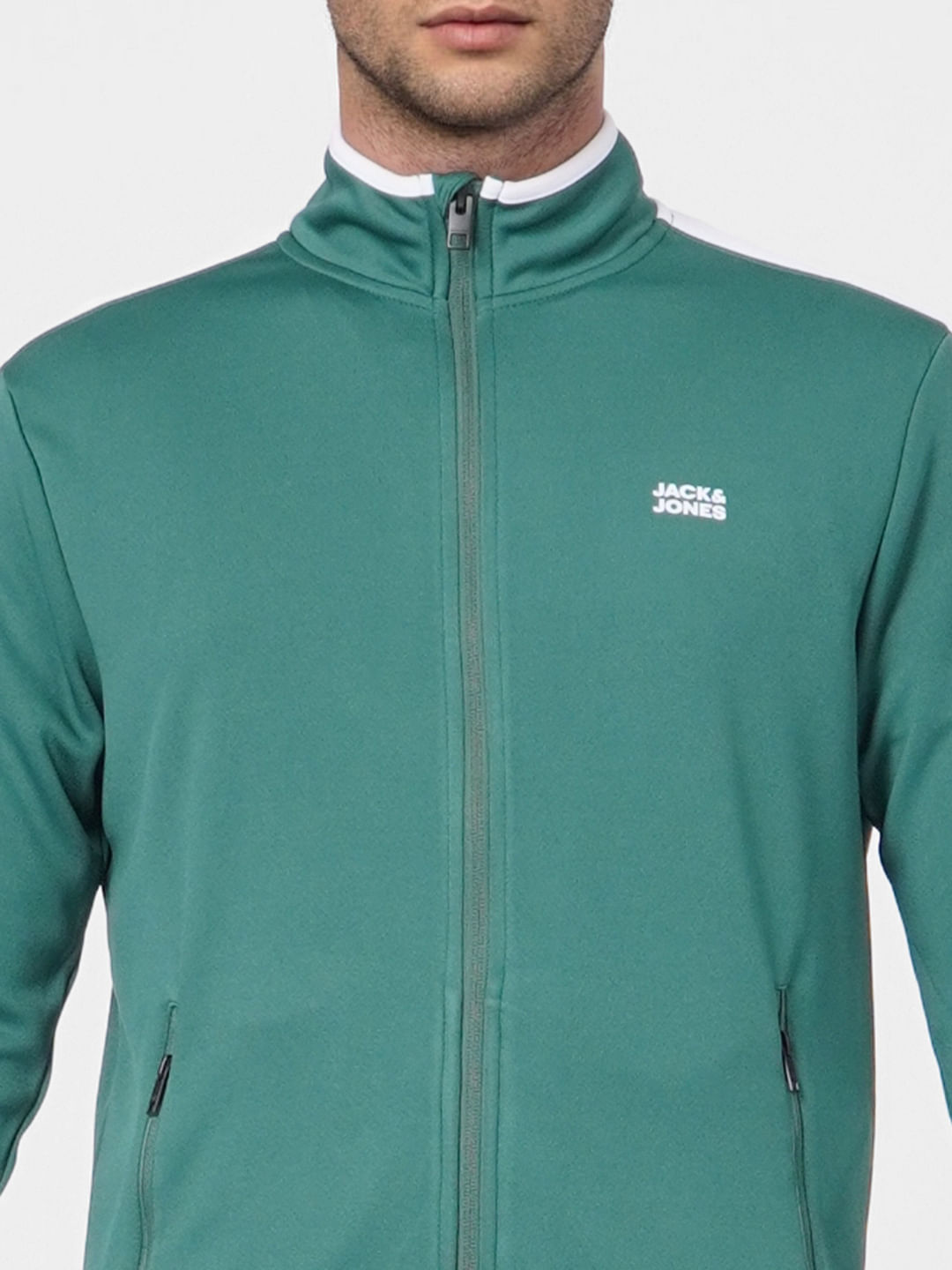 Green High Neck Zip Up Sweatshirt