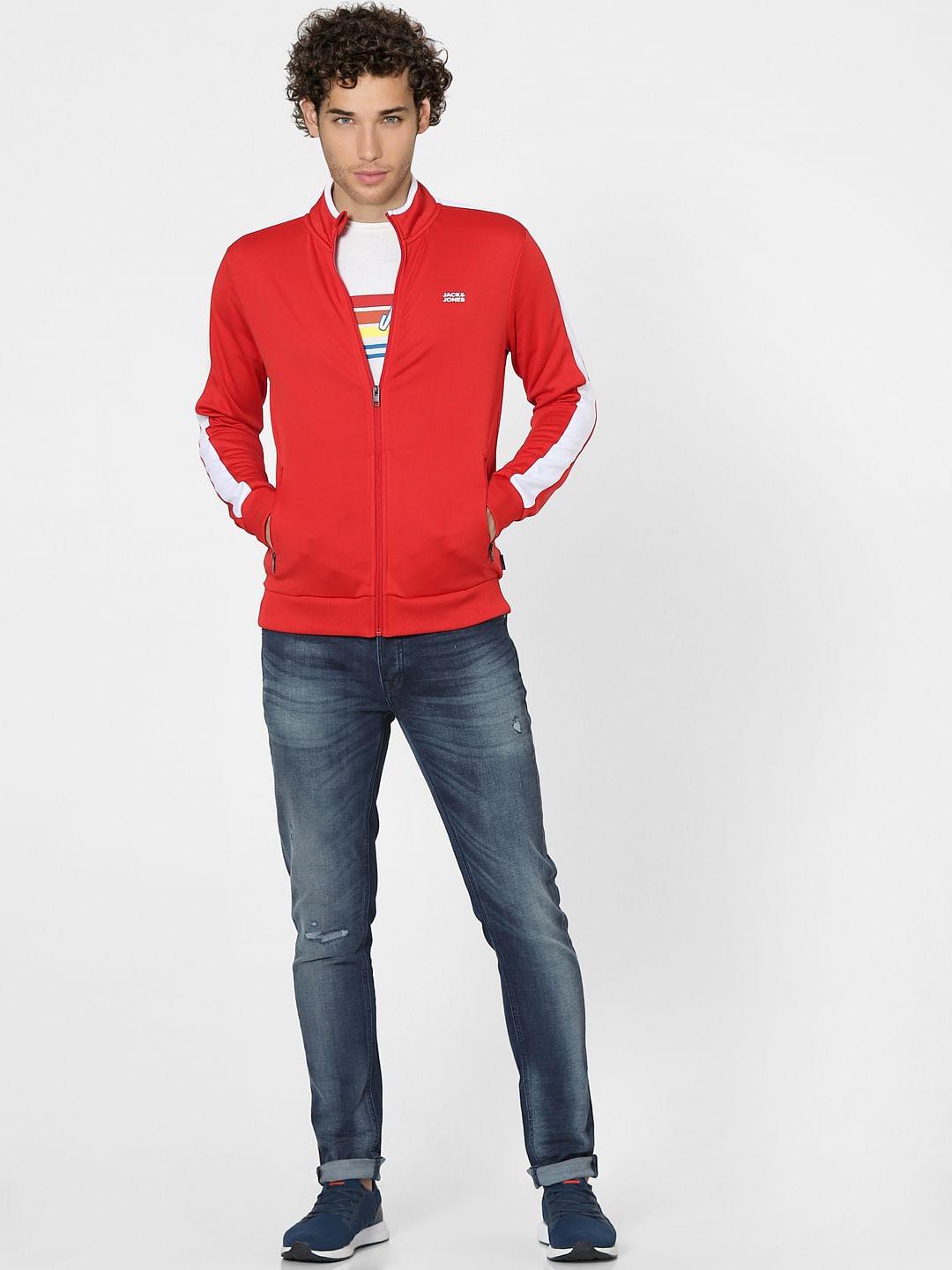 Red High Neck Zip Up Track Jacket - S