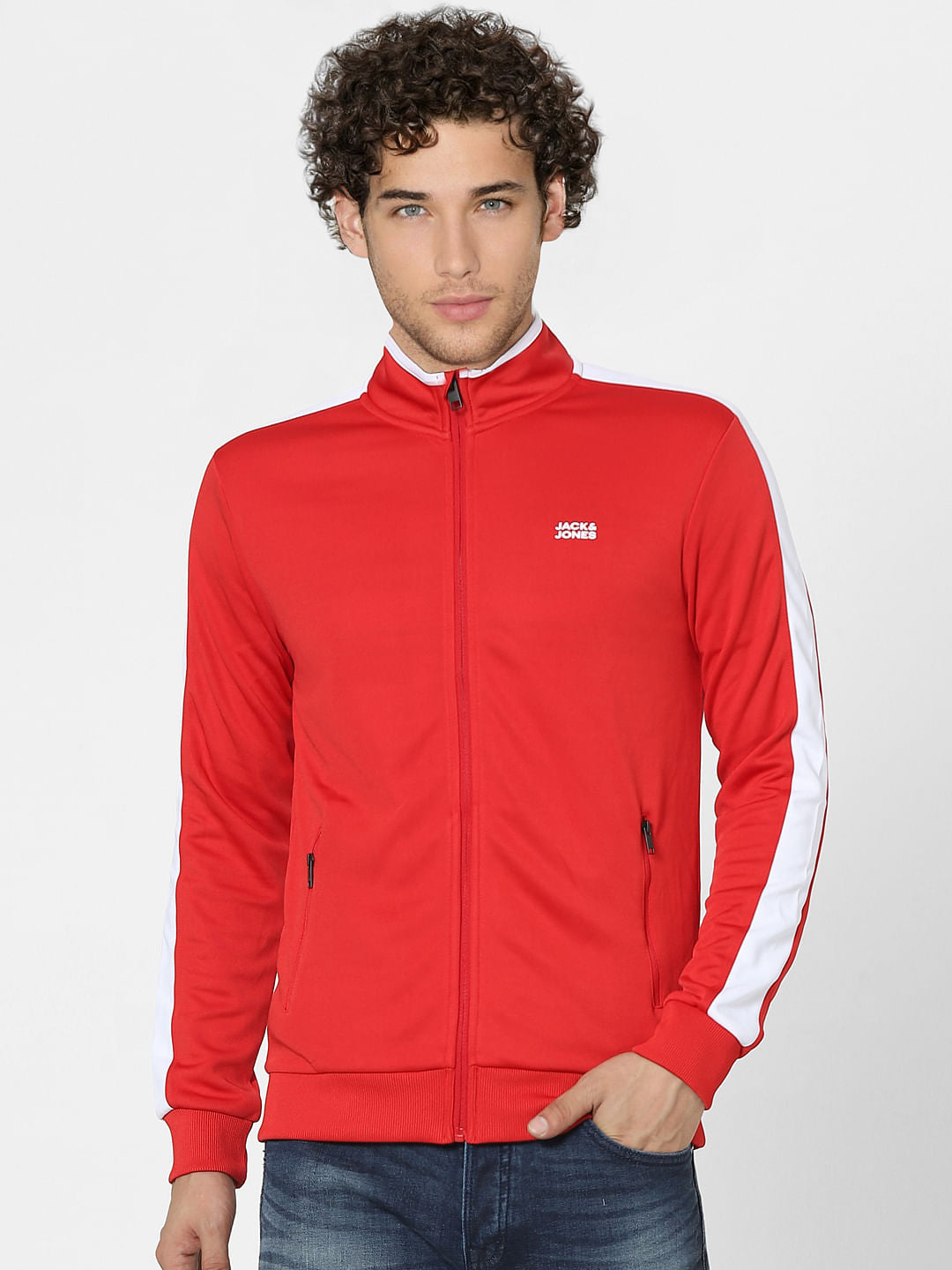 Red High Neck Zip Up Track Jacket