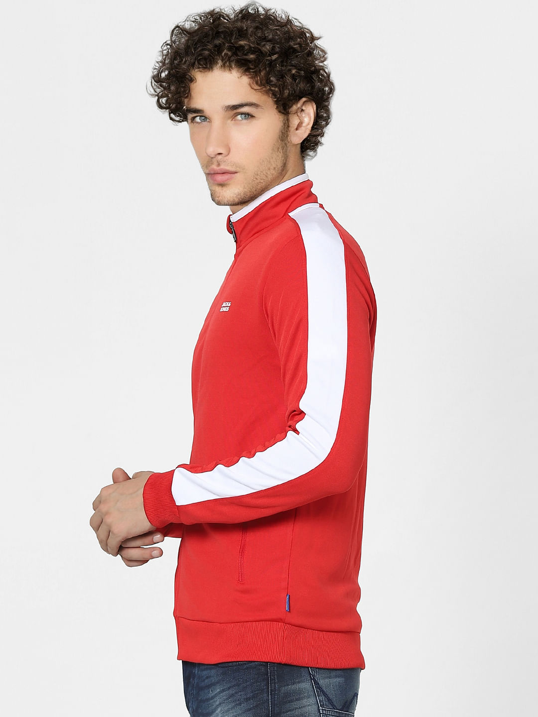 Red High Neck Zip Up Track Jacket