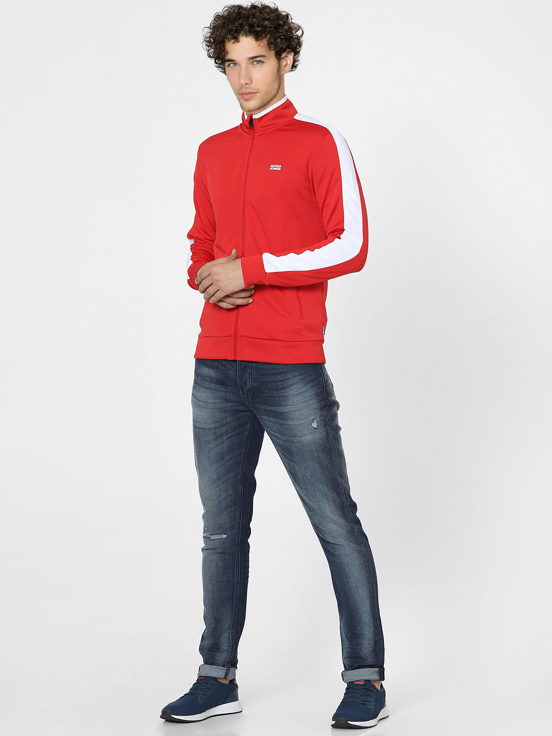 Red High Neck Zip Up Track Jacket