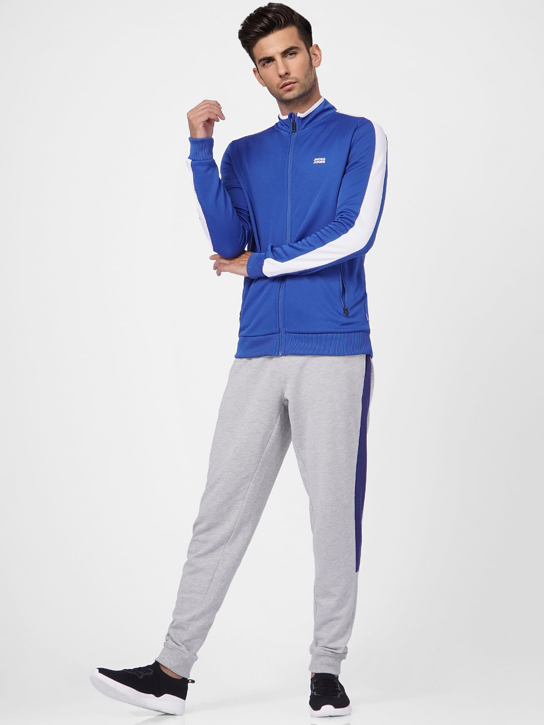 Blue High Neck Zip Up Sweatshirt - S