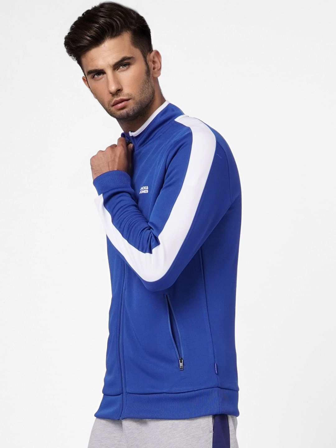Blue High Neck Zip Up Sweatshirt
