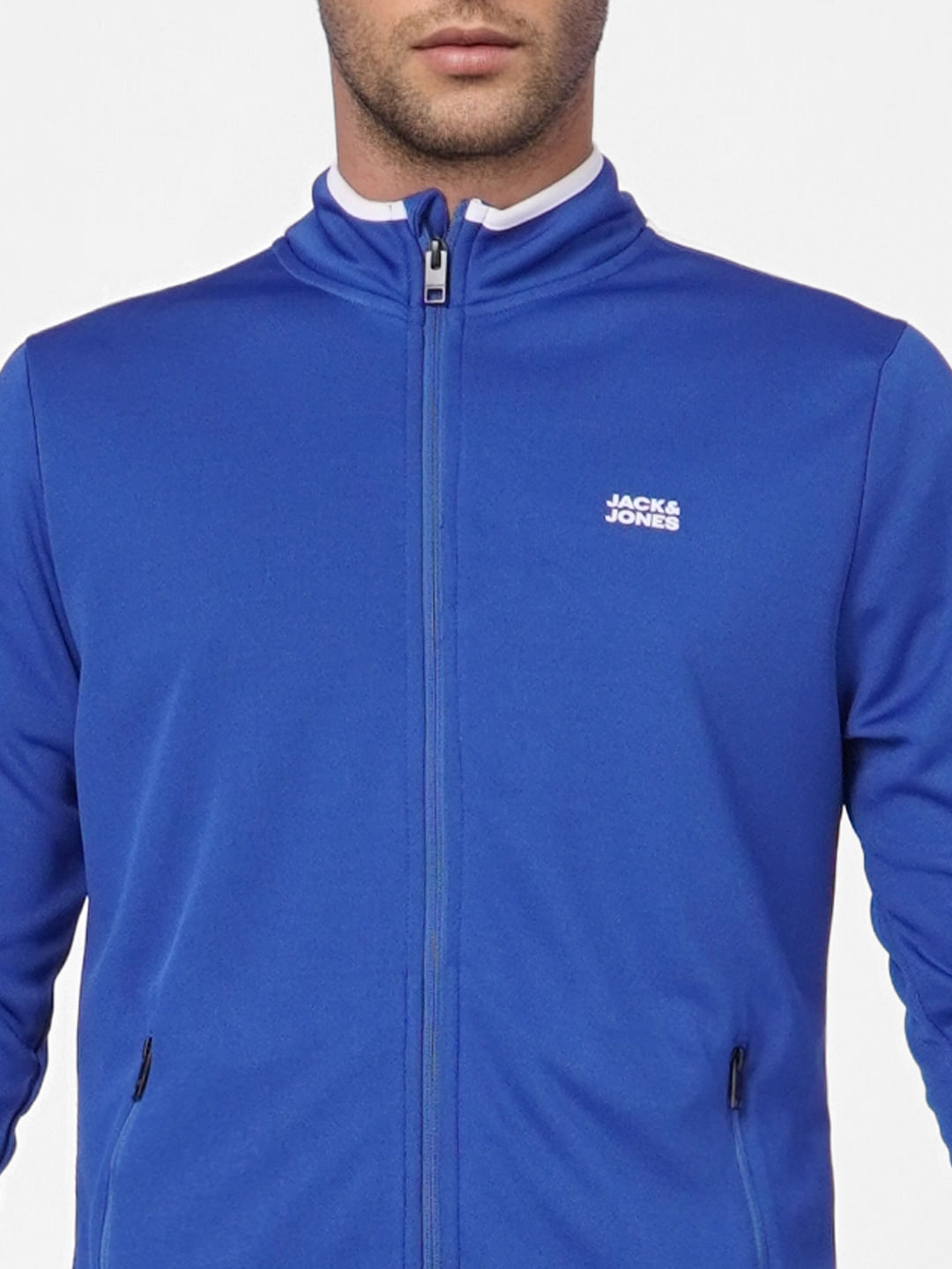 Blue High Neck Zip Up Sweatshirt