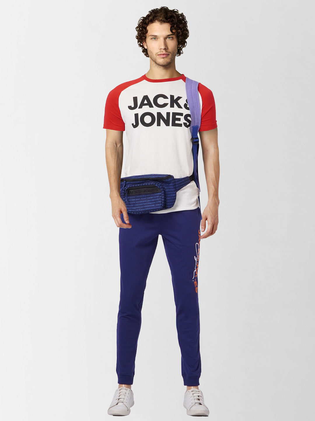 Blue High Rise Logo Print Sweatpants
