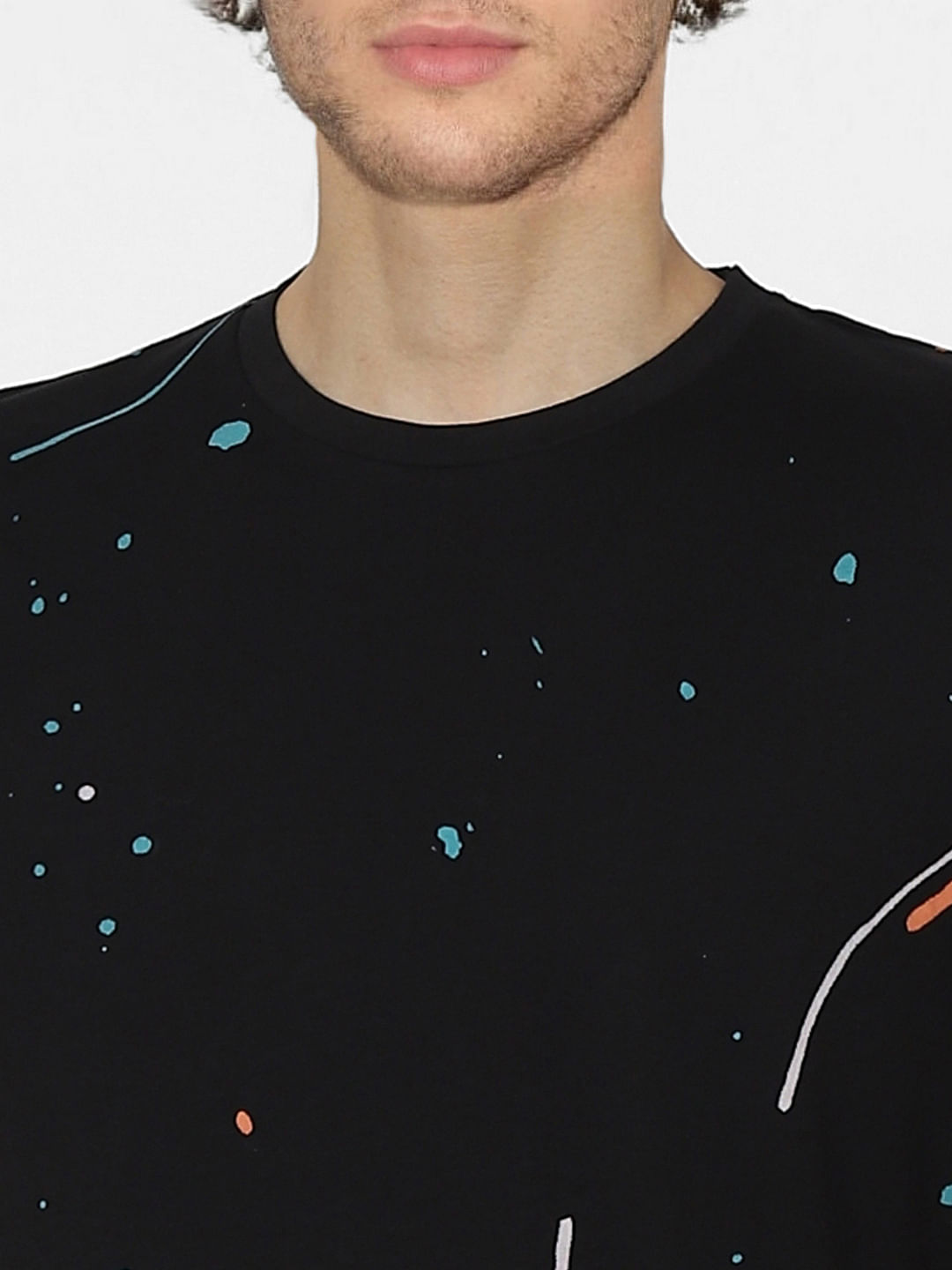 Black Splash Print Crew Neck T-shirt