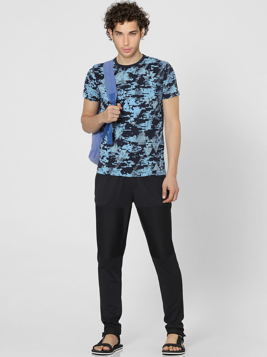 Blue Abstract Print Crew Neck T-shirt - S